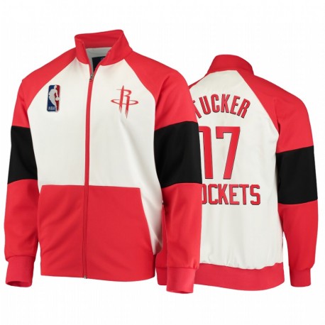 Houston Rockets P.J. Tucker Red Warm Up Colorblock Raglan Chaqueta