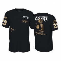 Los Ángeles Lakers LeBron James 2020 Nba Finals Campeones Camiseta Celebración Negra Expresiva