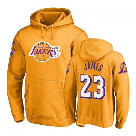 Hombre Los Angeles Lakers LeBron James y 23 Oro Pullover Logo Principal Logo Hoodie
