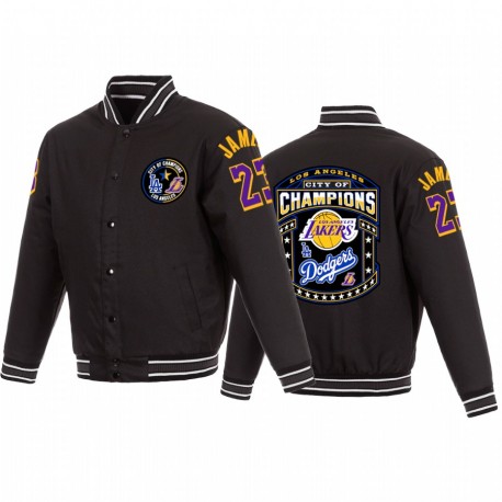 Los Angeles Lakers Lebron James Jacket Full-Snap Black 2020 Dual Champions City of Champs