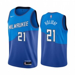 Jrue Holiday Milwaukee Bucks 2020-21 Blue City Edition Camisetas Nuevo uniforme