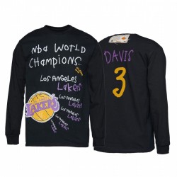 Los Ángeles Lakers Anthony Davis 2020 Campeones del mundo camiseta de manga larga negra