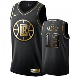 Clippers de Los Angeles de los Hombres Paul George Negro # 13 Golden Edition Camisetas