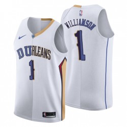 Hombres 2019-20 New Orleans Pelicans & 1 Zion Williamson Split Blanco Swingman Camiseta
