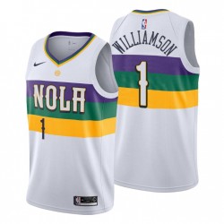 Hombres 2019-20 New Orleans Pelicans & 1 Zion Williamson City Blanco Swingman Camiseta