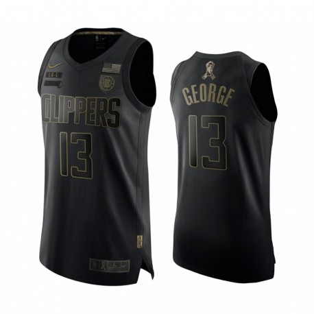 Paul George La Clippers 2020 Saludo para Servir Black Authentic Camisetas