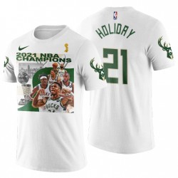 Milwaukee Bucks Jrue Holiday & 21 Blanco 2021 NBA Finals Champions Player T-Shirt