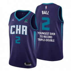 Charlotte Hornets más joven para registrar la camiseta de doble camiseta Lamelo Ball No.2 Simply Smemoration Purple