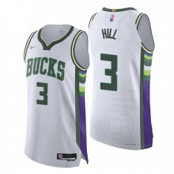 Milwaukee Bucks 2021-22 NBA 75th George Hill # 3 Authentic Blanco Camiseta Ciudad