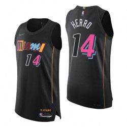 Miami Heat Tyler Herro # 14 2021-22 75 aniversario Auténtico Negro Camiseta City