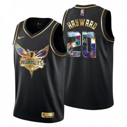 2021-22 Charlotte Hornets Gordon Hayward # 20 75 aniversario Golden Edición Negro Camiseta