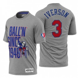 Filadelfia 76ers Allen Iverson # 3 75a camiseta gris de aniversario de diamantes