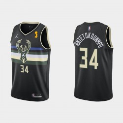 2021 Campeones de las Finales de la NBA Giannis Antetokounmpo #34 Negro Declaración Negro Camiseta