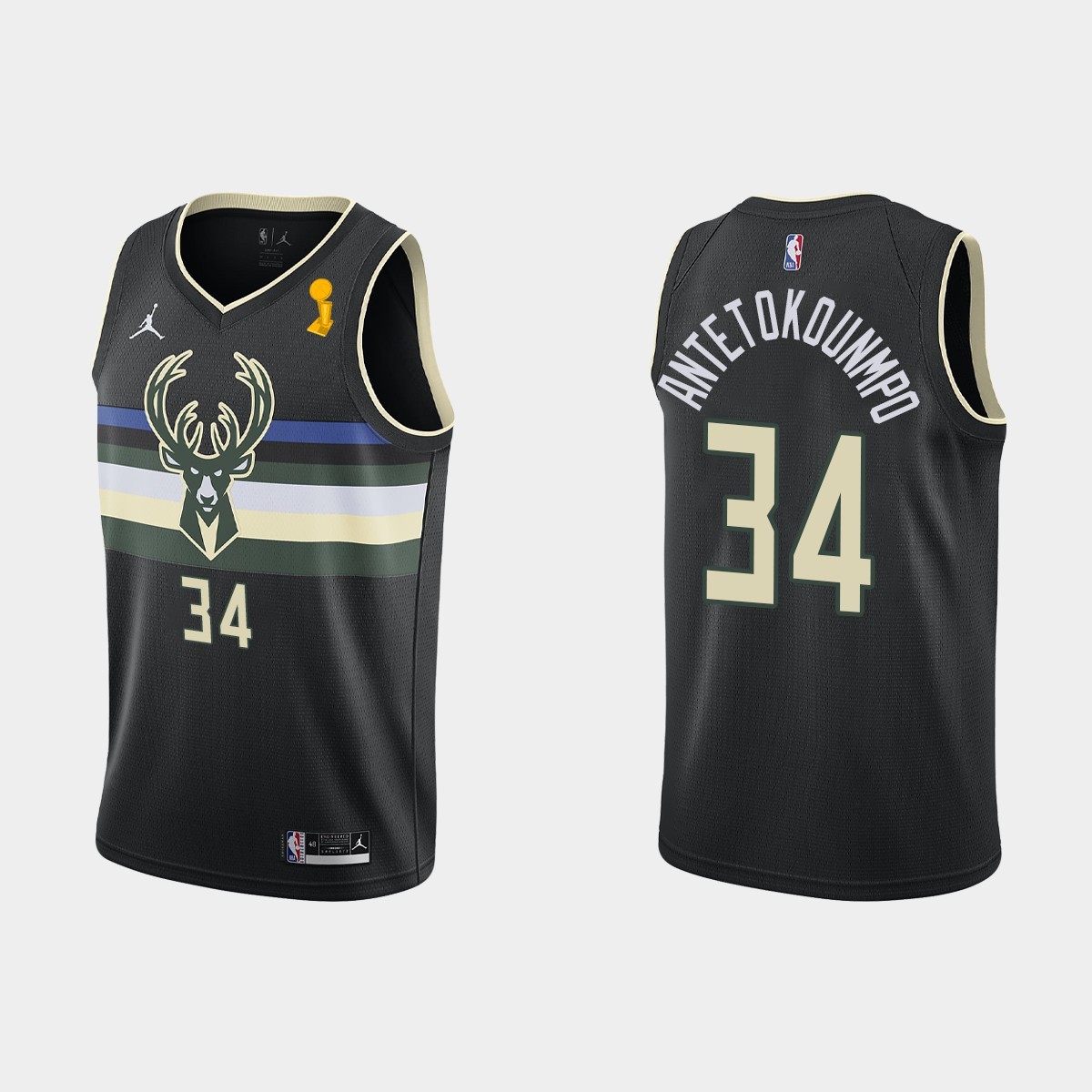 2021 Campeones de las Finales de la NBA Giannis Antetokounmpo #34 Declaración Negro Camiseta - NBA Camisetas Tienda - 2021-23 NBA Personaliza Camiseta Para.