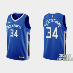 Milwaukee Bucks #34 Giannis Antetokounmpo 2022-23 Ciudad Edición Azul Camiseta