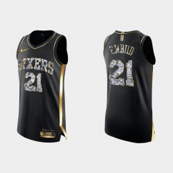 Filadelfia 76ers Joel Embiid #21 Diamond Edición Authentic Negro Camiseta
