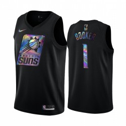 Phoenix Suns Devin Booker # 1 Camisetas Iridiscente Holográfico Negro Edition Limitada