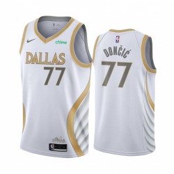 Luka Doncic Dallas Mavericks Blanco City Edition Gold Silver Logo 2020-21 Camisetas