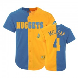 Nuggets masculino Paul Millsap y 4 Botón de malla dividida Blue Gold Camisetas