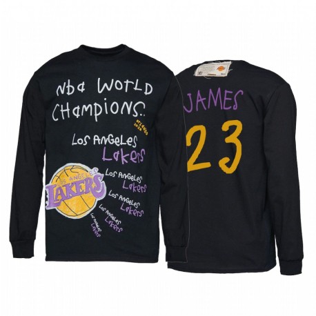Los Angeles Lakers Lebron James 2020 Campeones del mundo Camiseta Negro Manga larga