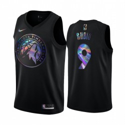 Minnesota Timberwolves Ricky Rubio # 9 Camisetas Iridiscente Holográfico Negro Edition