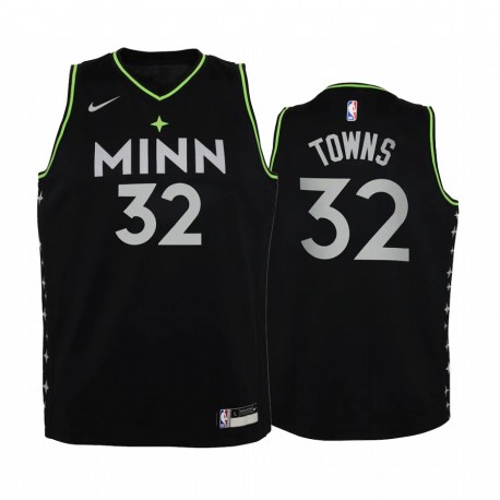 Minnesota Timberwolves Karl-Anthony Towns 2020-21 City Edition Black Youth Camisetas - Nuevo uniforme