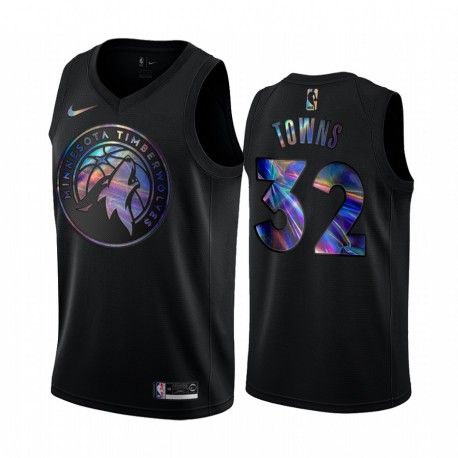 Minnesota Timberwolves Karl-Anthony Towns & 32 Camisetas Iridiscente Holográfico Black Edition Limited