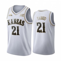 Kansas Jayhawks Joel Embiid 90s retroceso Blanco Golden Limited Camisetas NCAA Baloncesto