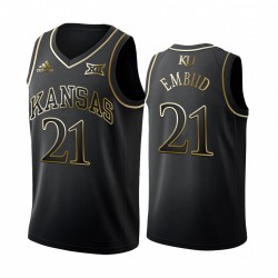 Kansas Jayhawks Joel Embiid Black Golden Edition Limited Camisetas Filadelfia 76ers