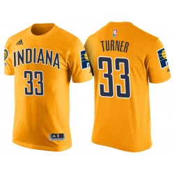 Hombre Indiana Pacers y 33 Myles Turner Gold T-shirt