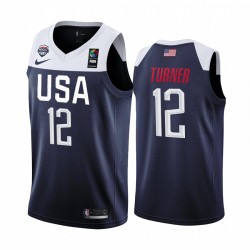 2019 FIBA ​​Baloncesto Mundial Copa Mundial Equipo Myles Turner Navy Men's Camisetas