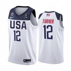 2019 FIBA ​​Baloncesto Mundial de Baloncesto EEUU Equipo Myles Turner Blanco Men's Camisetas