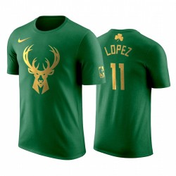 Milwaukee Bucks Brook Lopez Green T-shirt Golden Limited 2020 Día de San Patricio