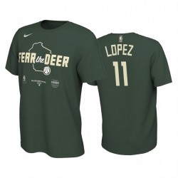 Brook López Milwaukee Bucks 2020 Playoffs de la NBA encuadernada camiseta verde Mantr Power Fear Deer