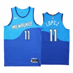 Brook López Milwaukee Bucks Blue Authentic City Edition 2020-21 Camisetas Nuevo uniforme