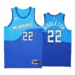 Khris middleton milwaukee bucks azul auténtica edición de la ciudad 2020-21 camisetas nuevo uniforme