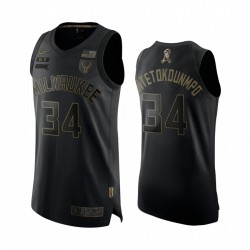 Giannis Antetokounmpo Milwaukee Bucks 2020 Saludas para Servir Black Authentic Camisetas