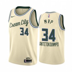 Giannis Antetokounmpo 2020 MVP Bucks # 34 Crema City Edition Camisetas