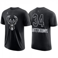 2018 Bucks All-Star Male Giannis Antetokounmpo y 34 camiseta negra