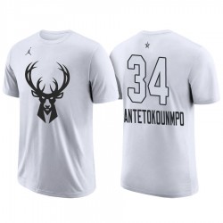 2018 Bucks All-Star Male Giannis Antetokounmpo # 34 Blanco Camiseta
