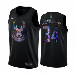 Milwaukee Bucks Giannis Antetokounmpo y 34 Camisetas Iridiscente Holográfico Black Edition