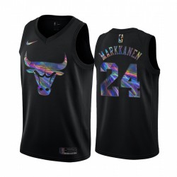Chicago Bulls Lauri Markkanen # 24 Camisetas Iridiscente Holográfico Negro Edición Limitada