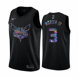 Charlotte Hornets Terry Rozier III y 3 Camisetas Iridiscente Holográfico Negro Edición Limitada