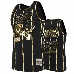 Hombres Toronto Raptors Fred Vanvleet Negro # 23 Golden Edition Swingman Camisetas