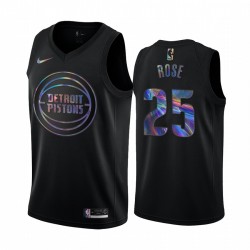 Detroit Pistons Derrick Rose # 25 Camisetas Iridiscente Holográfico Negro Edición Limitada