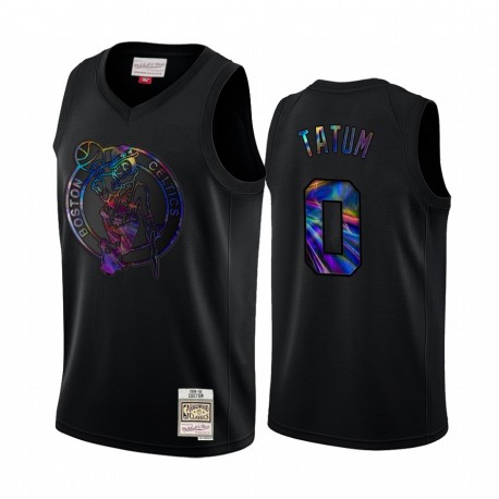 Boston Celtics Jayson Tatum & 0 Camiseta Iridcente HWC Limited Negro Holográfico