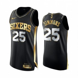 Ben Simmons Philadelphia 76ers 2020-21 Negro Golden Edition Camiseta 3x Champs Authentic