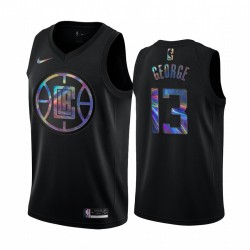 La Clippers Paul George # 13 Camisetas Iridiscente Holográfico Negro Edition Limitada