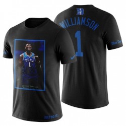 Hombres Duque Azul Devils Zion Williamson Freshmen & 1 Player Art Negro Camiseta