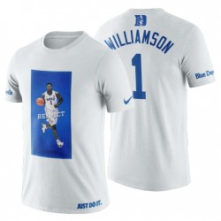 Hombre Duque Azul Devils Zion Williamson Respeto # 1 Player Art Blanco Camiseta